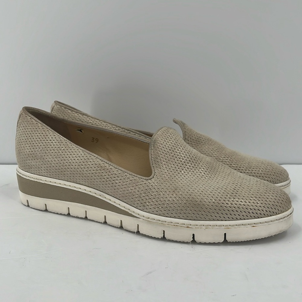 Lucca Grossi C705 Beige Suede Moccasin Wedge Platform Slip On Loafer  39/8.5